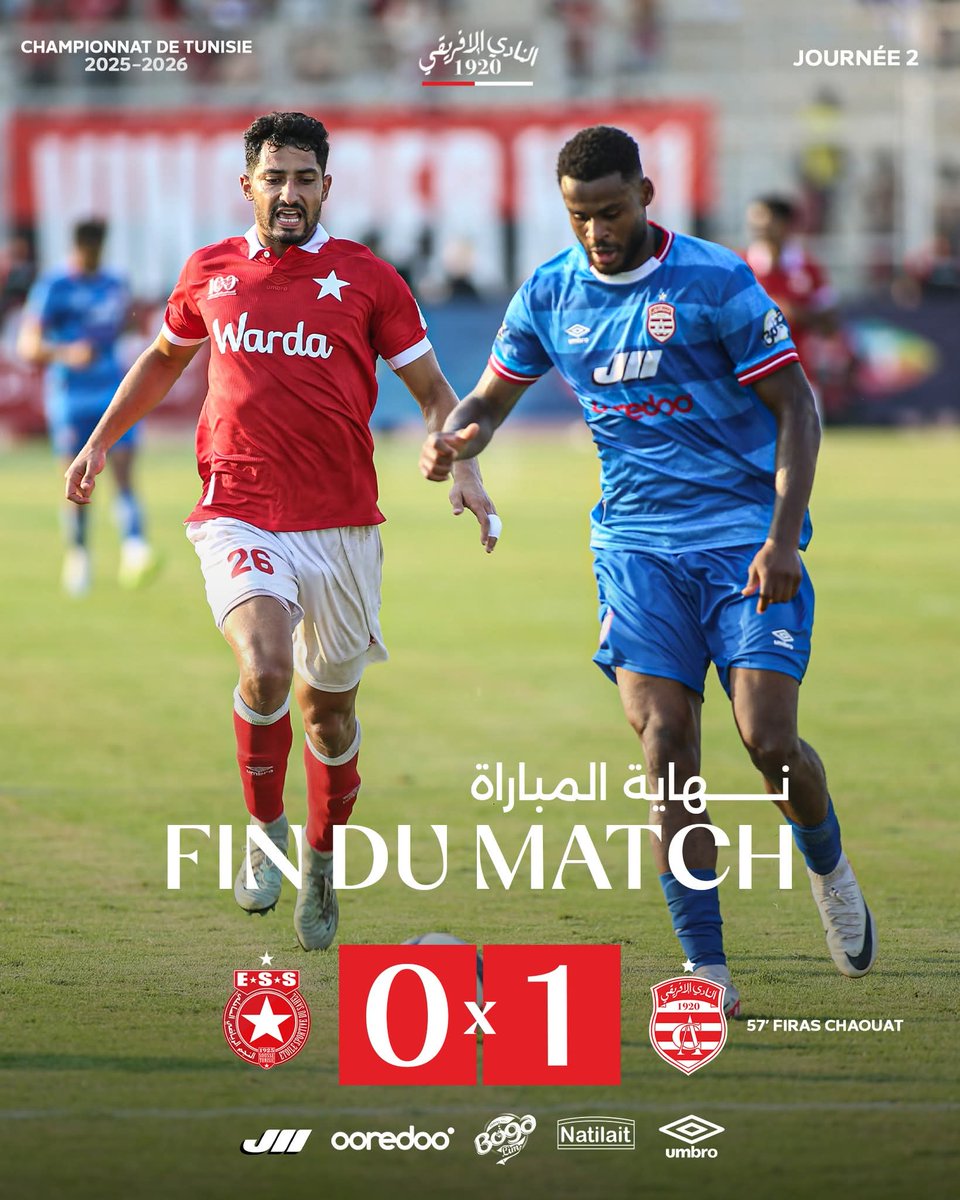 TeamCA_Officiel's tweet photo. ✦ 𝗙𝗨𝗟𝗟 𝗧𝗜𝗠𝗘

ES Sahel 0️⃣-1️⃣ Club Africain 🇦🇹
⚽ Firas Chaouat 

#ESSCA https://t.co/iDZcBofNVn