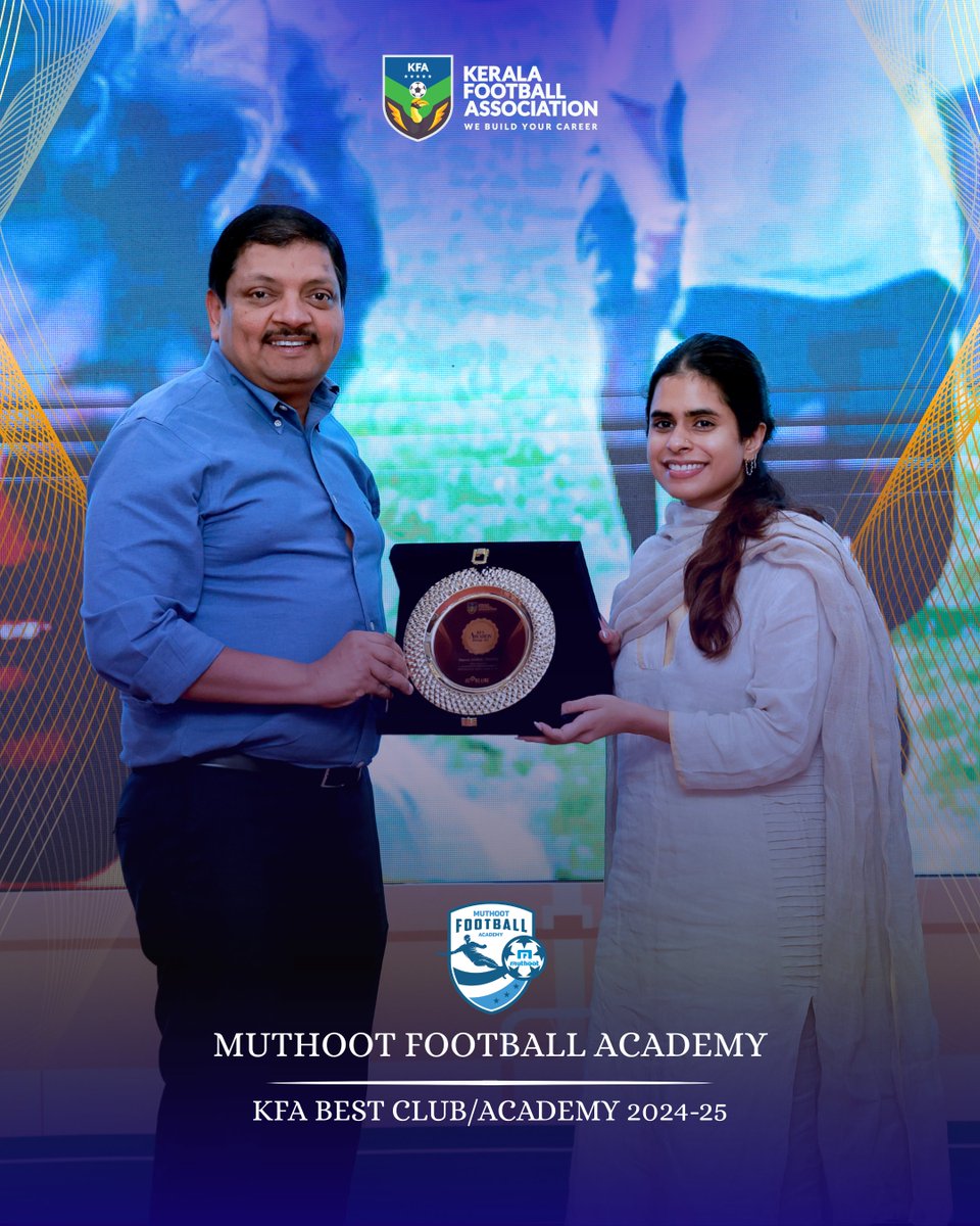 keralafa's tweet photo. Proudly honoring Muthoot FA as the Best Club/Academy of the Year at the KFA Awards 2024–25 🏆
For their outstanding commitment to player development and contribution to Kerala football’s bright future.
#KFAAwards #KeralaFootball #BestAcademy #MuthootFA https://t.co/mhW5zF97SW