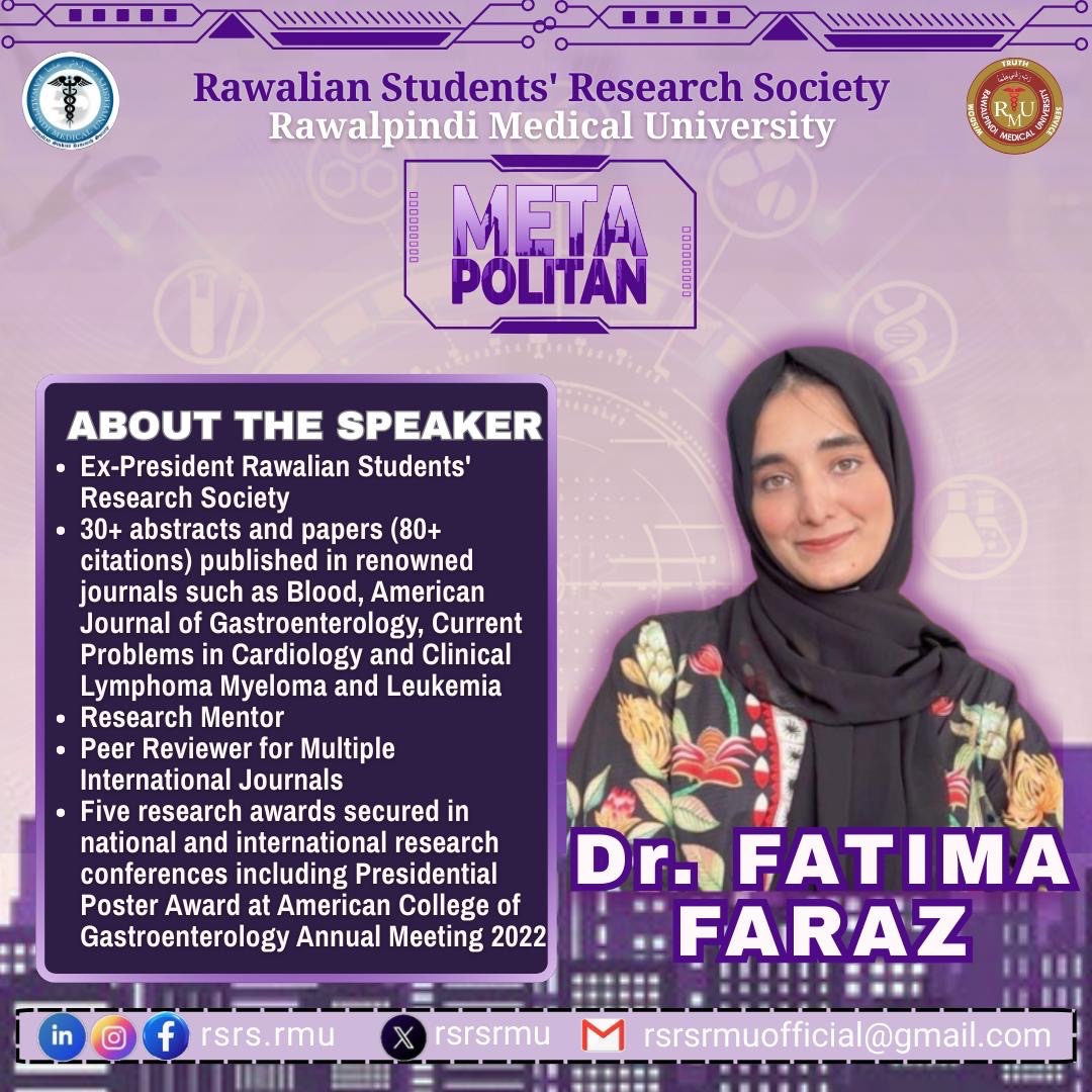Rsrsrmu's tweet photo. Meet our esteemed speaker, *Dr. Fatima Faraz*, at Meta Politian, organized by the Rawalian Students' Research Society⭐️

Join us to learn from Dr. Fatima Faraz's expertise and experiences!💫

Register now through google form given below !!!
https://t.co/kzMiQ6qTZm https://t.co/iOCELc7d5r