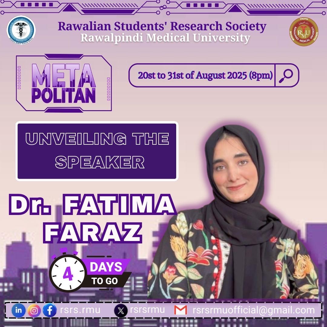 Rsrsrmu's tweet photo. Meet our esteemed speaker, *Dr. Fatima Faraz*, at Meta Politian, organized by the Rawalian Students' Research Society⭐️

Join us to learn from Dr. Fatima Faraz's expertise and experiences!💫

Register now through google form given below !!!
https://t.co/kzMiQ6qTZm https://t.co/iOCELc7d5r