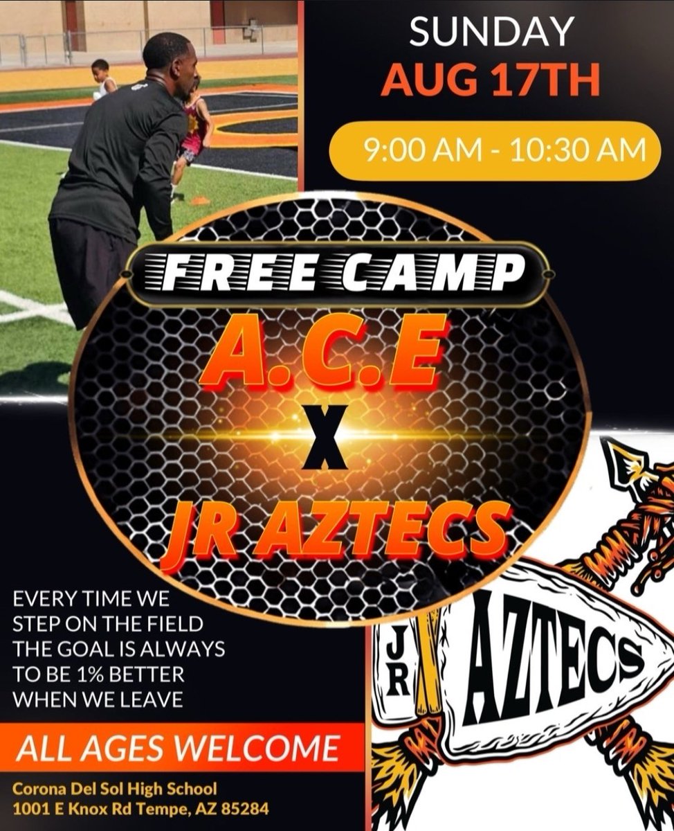 rocademus's tweet photo. Great opportunity for your student athlete to get some FREE work in!
Camps are for both linemen and skills.
#tribebusiness
#jraztecs https://t.co/X5sjPBxuAl