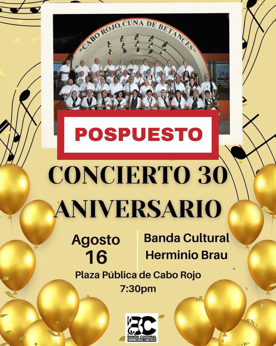 📢 Municipio Autónomo de Cabo Rojo Informa

Por motivos de las condiciones del clima, el 30 Aniversario de la Banda Cultural Herminio Brau ha sido pospuesto. 🎶✨

Agradecemos la comprensión de nuestra comunidad y muy pronto estaremos comunicando la nueva fecha de celebración. 🙌