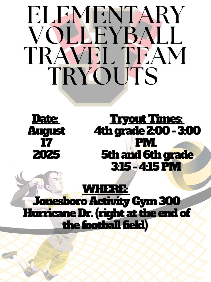 TOMORROW! We look forward to seeing all of the talent &amp; getting started with this travel team season! 
4th grade - 2:00pm-3:00pm 
5/6th grade - 3:15pm-4:15pm 
$10 non-refundable tryout fee (cash, check, or cashapp) 
Tryouts are closed to parents and spectators. 
GO CANES!