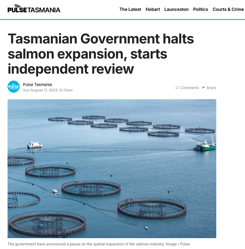 The beginning of the end for salmon farming in Tasmania??

pulsetasmania.com.au/news/tasmanian…