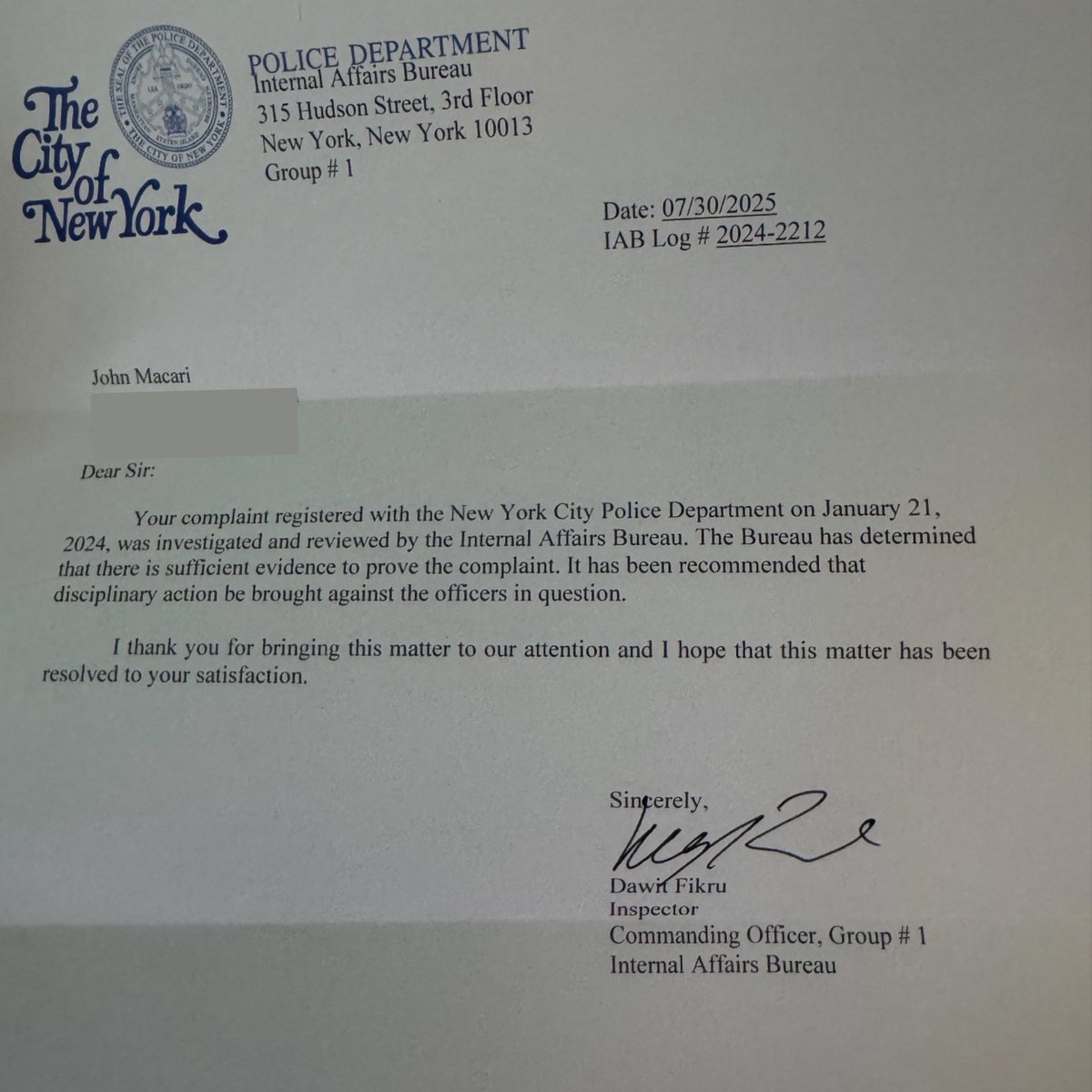 John D. Macari Jr. 🇺🇸🗽 (@johndmacari) on Twitter photo The NYPD’s Internal Affairs Bureau should be ABOLISHED. They run cover for high level corruption.
The below letter completely debunks <a href="/KaylaMamelak/">Kayla Mamelak Altus</a> statement that my claims were “baseless” and 2, the statement in the letter is highly inaccurate because again I gave undeniable The NYPD’s Internal Affairs Bureau should be ABOLISHED. They run cover for high level corruption.
The below letter completely debunks <a href="/KaylaMamelak/">Kayla Mamelak Altus</a> statement that my claims were “baseless” and 2, the statement in the letter is highly inaccurate because again I gave undeniable