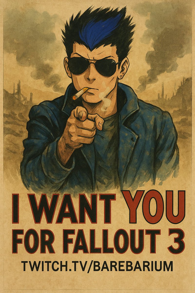 BareBarium's tweet photo. I WANT YOU… to join me in the Wasteland tonight. Fallout 3 at 8:30 PM EST. Grab your RadAway, stock up on stimpaks, and let’s see how long we survive.
#Fallout3 #TwitchStreamer #LiveStream #Twitch #BareBarium https://t.co/Nr6Z5uc7Uh