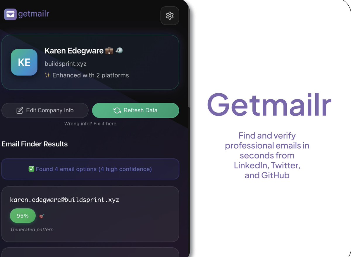 KarenEdegware's tweet photo. This chrome extension will help you get find and verify professional emails in seconds from LinkedIn, X and GitHub. You can literally transform your prospecting for only $49

Get it at https://t.co/1IuwZUPR7t https://t.co/Bi5vPmcSIg
