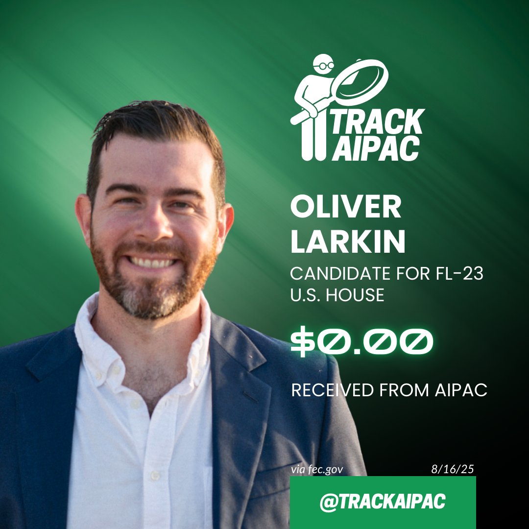 TrackAIPAC's tweet image. Support @OliverALarkin to unseat AIPAC&apos;s Rep. Jared Moskowitz in #FL23!