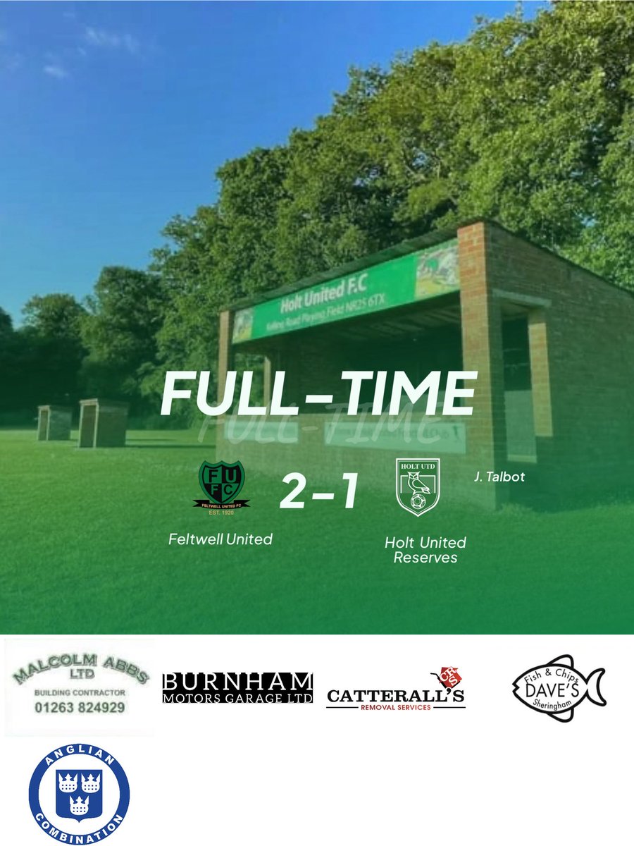 🦉💚 FULL-TIME 💚🦉
A battling performance from Holt United Reserves but it ends in a 2-1 defeat away to Feltwell United.

⭐ Man of the Match: F. Simmons