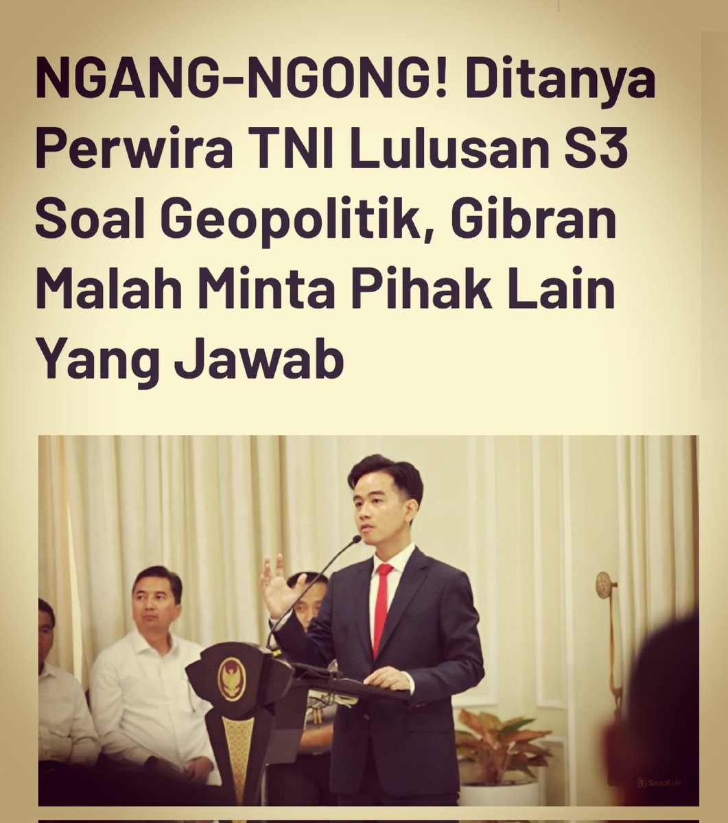 Habieb Selow (@wagimandeep212_) on Twitter photo Inih menunjukkan kecerdasan maswapres <a href="/gibran_tweet/">Gibran Rakabuming</a>
Bahwa bliyow dipilih 58% masyarakat Indonesia untuk jadi Wapres bukan untuk menjawab pertanyaan yg syulit2
Bismillah kumisaris...
democrazy.id/2025/08/ngang-… Inih menunjukkan kecerdasan maswapres <a href="/gibran_tweet/">Gibran Rakabuming</a>
Bahwa bliyow dipilih 58% masyarakat Indonesia untuk jadi Wapres bukan untuk menjawab pertanyaan yg syulit2
Bismillah kumisaris...
democrazy.id/2025/08/ngang-…