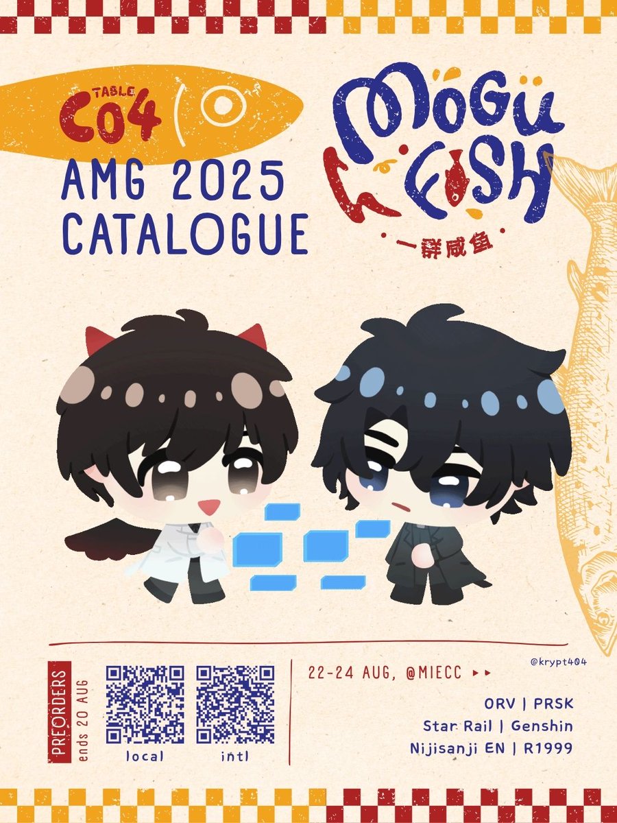 Krypt404's tweet photo. [RT⭐]  #Animangaki2025 catalogue! (1/3)
Preorders opened for both local amg / intl orders! (Link in replies)

📌 C04 @mogu_fish 
📅 22-24 Aug @ MIECC
💙 Fandoms: ORV, PRSK, HSR, etc

see you there! ✨ #AMG2025 #animangakicatalogue https://t.co/N6KhMLllIo