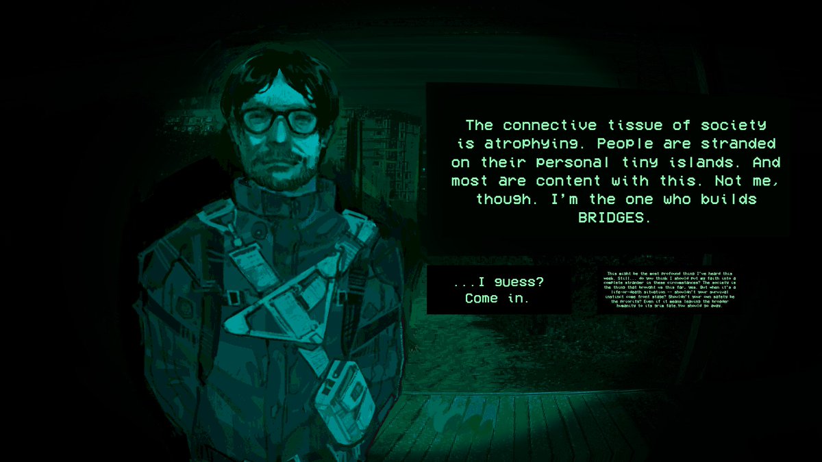 Trioskaz - LOST IN THE ROOTS STEAM PAGE (@trioskaz) on Twitter photo His face looks familiar. And his words are infectious.
Mr <a href="/HIDEO_KOJIMA_EN/">HIDEO_KOJIMA</a> should we let him in? His face looks familiar. And his words are infectious.
Mr <a href="/HIDEO_KOJIMA_EN/">HIDEO_KOJIMA</a> should we let him in?