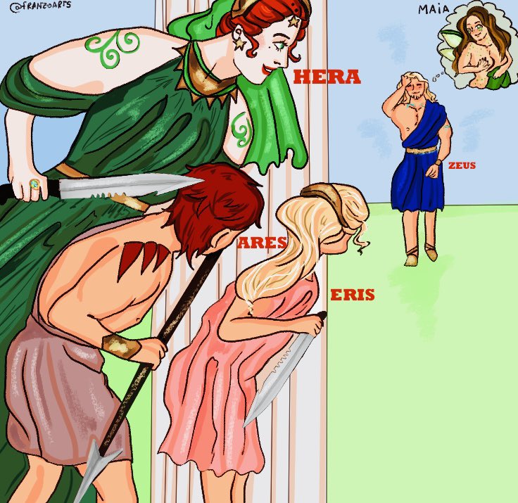 FranzoArts's tweet photo. Hera, Ares and Eris. 
#GreekMythology #greekgods https://t.co/ry6kiq2tUJ