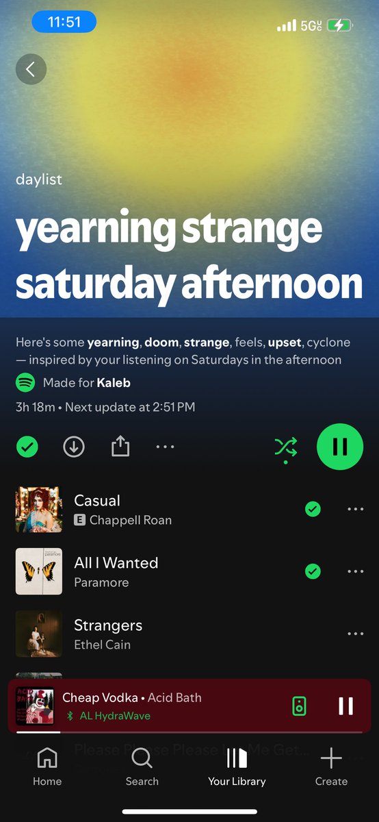 Radnarly's tweet image. My daylist has acid bath and Chappell roan