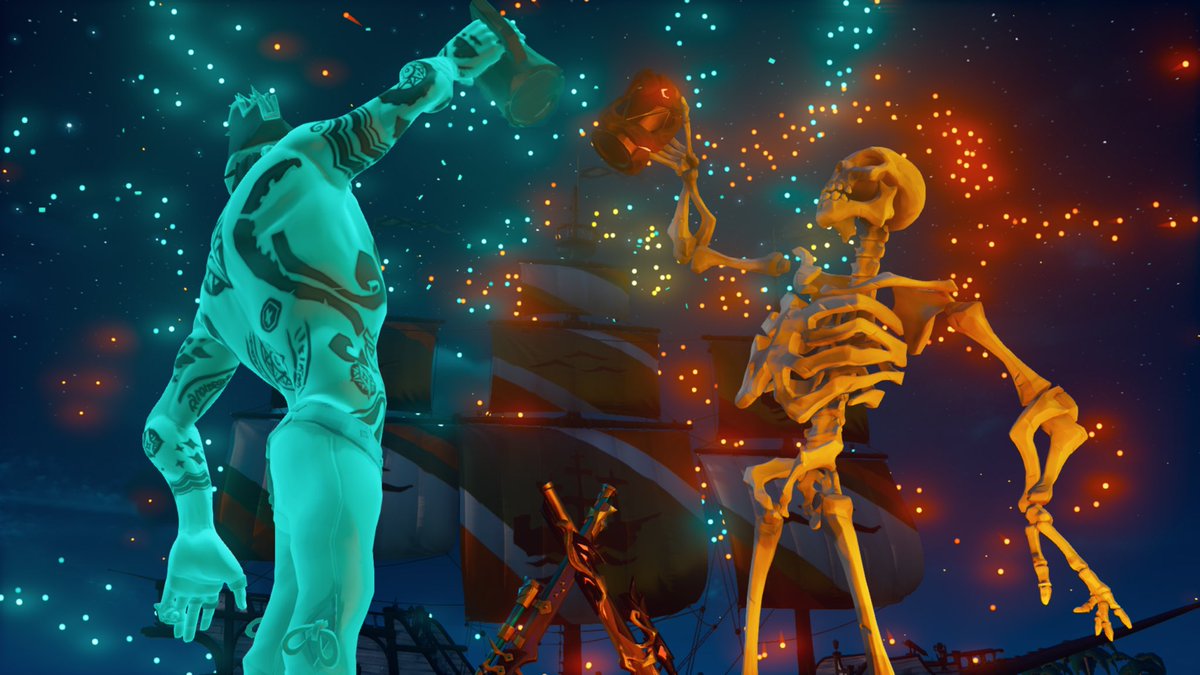 ND83339987's tweet photo. It's a rare sight to see a servant of the flame and a guardian of fortune gathered around a good grog.
Theme : Rare view 
@SeaOfThieves #SotShot #SeaOfThieves https://t.co/xHwBW94aqR