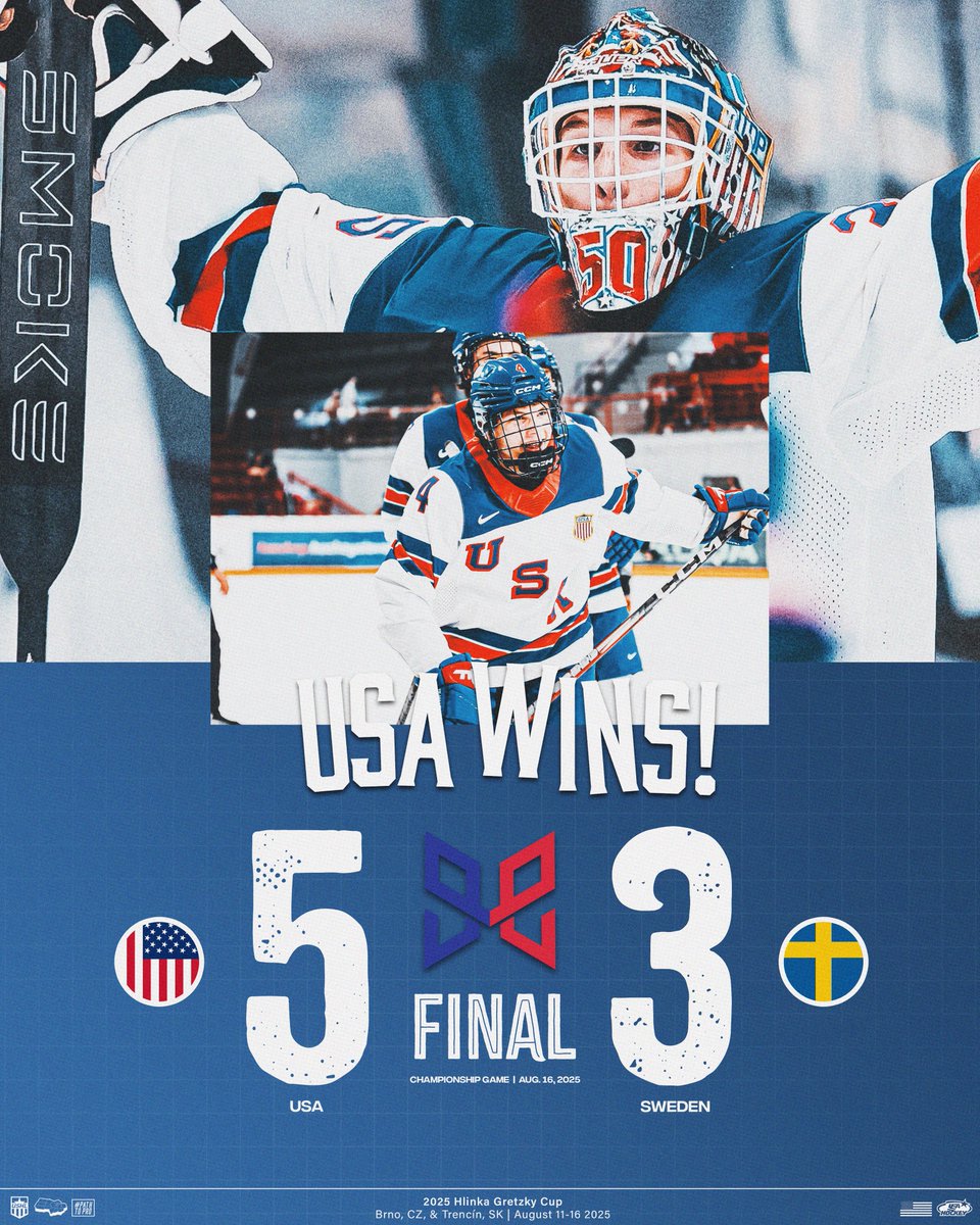 USHL's tweet photo. ANOTHER CHAMPIONSHIP ON THE INTERNATIONAL STAGE! 🇺🇸

@usahockey defeats Sweden 5-3, claiming the #HlinkaGretzkyCup championship for the first time since 2003! https://t.co/Qd5Y1B4tFR