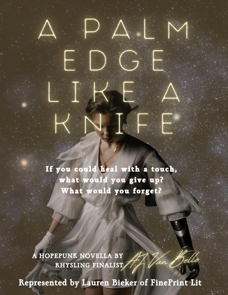 #PosterPit #AG #SF #A

If you could heal with a touch, what would you give up? And what would you forget?

It's too much fun making visuals for my sci-fi novella #APalmEdgeLikeAKnife 🚀🖤