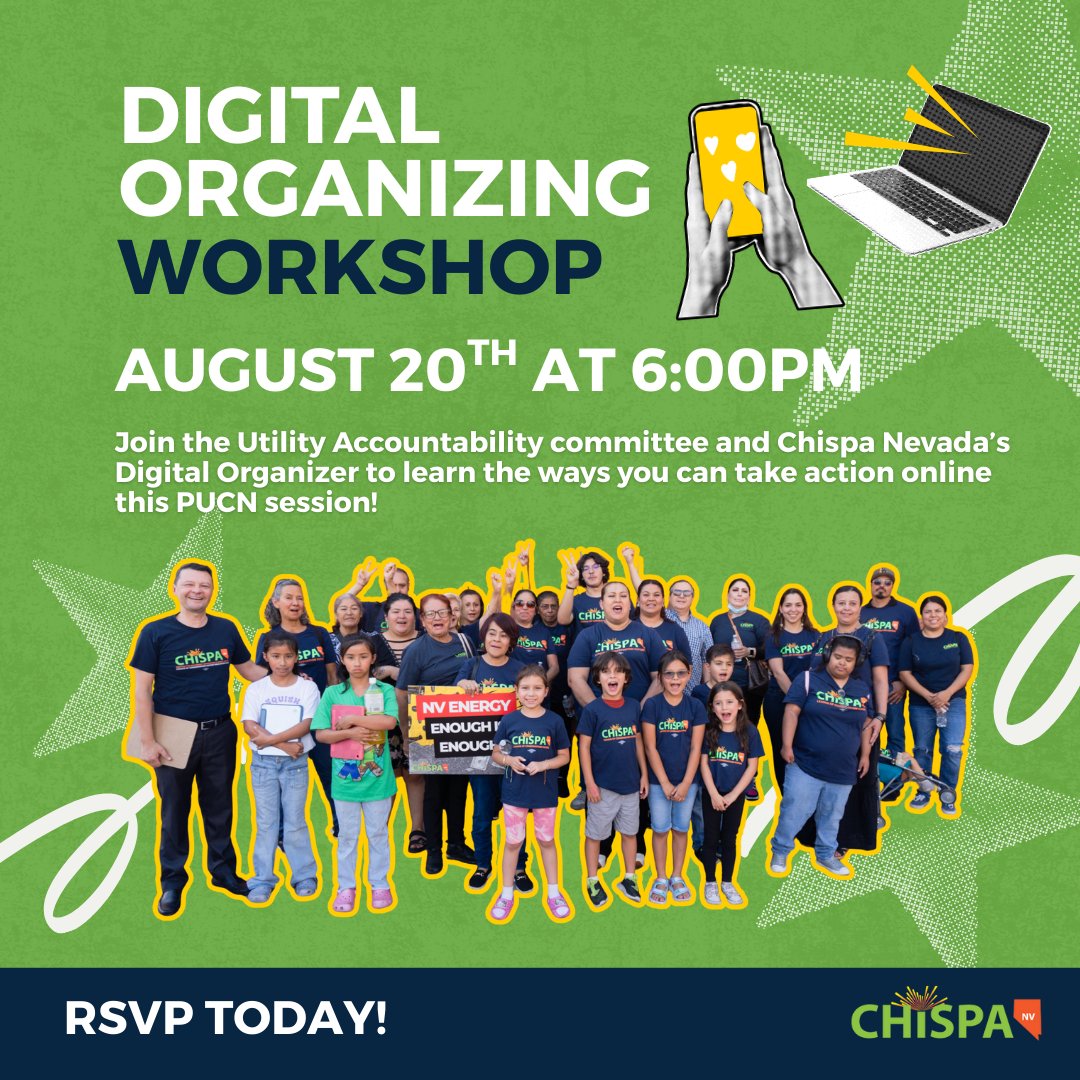 Join the #UtilityAccountability committee and our Digital Organizer for a joint committee meeting + #DigitalOrganizing training. 💚

We'll be going over campaign updates + covering ways you can take action online this PUCN session! ⭐

REGISTER NOW!👇

mobilize.us/s/RCCnvZ