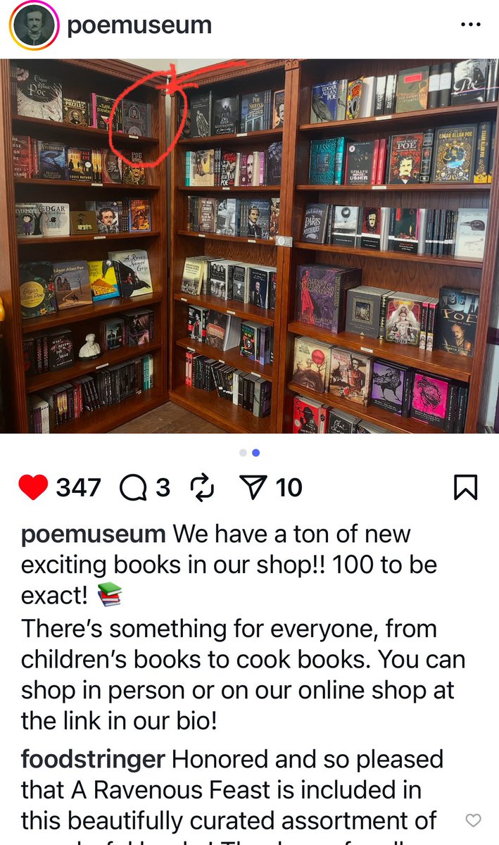 FoodStringer's tweet image. Thrilled to see “A Ravenous Feast” on the shelves at one of my favorite places in the world- @PoeMuseum in beautiful Richmond, Virginia! Thanks to Chris and everyone there for the excellent research you shared for this spellbinding culinary project and for all that you do!