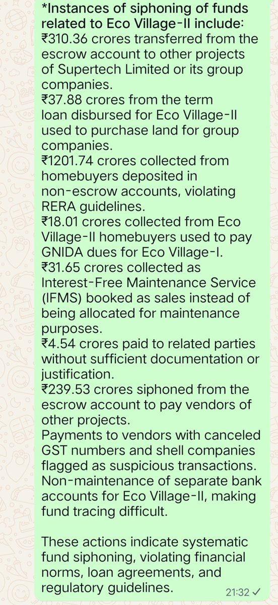 rohitbhati77's tweet photo. @Ecovillage2A2 @narendramodi @PMOIndia @myogiadityanath @CMOfficeUP @UPGovt IRP ट्रांजैक्शन ऑडिट रिपोर्ट से उजागर हुए सुपरटेक इको विलेज 2 में किए गए सुपरटेक के एमडी आरके अरोड़ा और उनकी शेल कंपनी के भ्रष्टाचार। कौन करेगा इस भ्रष्टाचारी दानव का अंत जो पिछले 15 सालों से काट रहा है ऐश की जिंदगी वह भी घर खरीदारों के पैसे से। 
पता नहीं उसमें कुछ शर्म बची हे? https://t.co/BdzMqhGaVe
