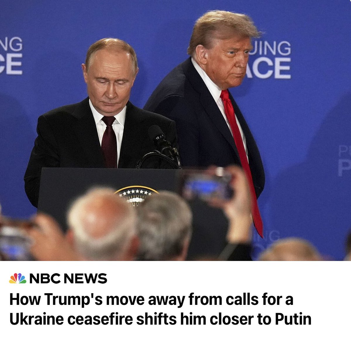 Trump is caving to Putin, “his friend Vladimir.” After all his big talk for peace, it’s clear he would rather sell out the Ukrainian people for a nice smile and handshake from his fellow authoritarian dictator. Shameful.