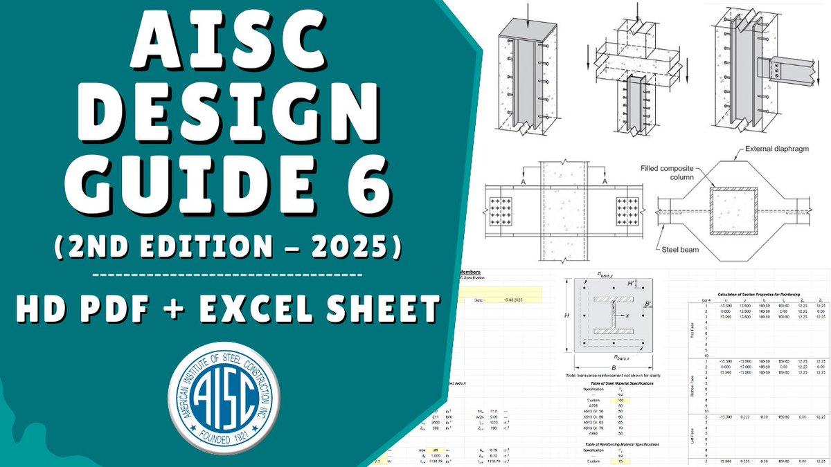 sscscv's tweet photo. 📚 AISC Design Guide 6 (2nd Edition) – Composite Column Design

🎥 Watch Now: https://t.co/m5GWU9MCsm

#AISCDesignGuide6 #CompositeColumnDesign #SteelAndConcreteColumns #StructuralEngineeringTools #ColumnDesignExcel #AISCStandards #CivilEngineeringResources #StructuralDesignGuide https://t.co/zGJc9e8PhC