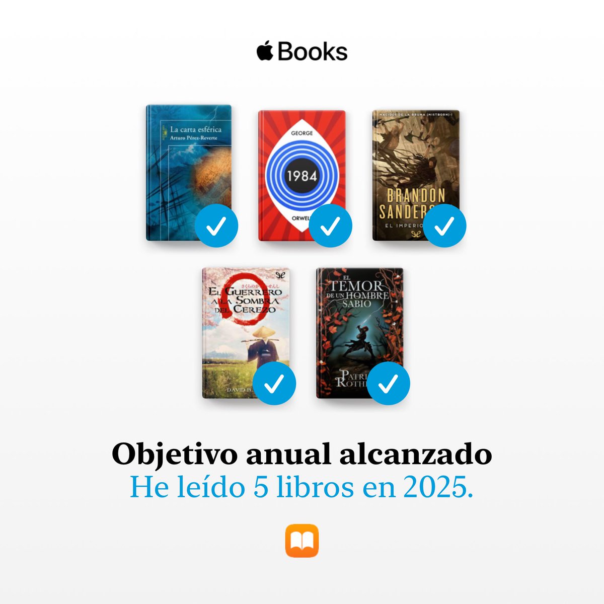 yiisus37's tweet photo. ¡He alcanzado mi objetivo anual de lectura! Define tus propios #ObjetivosDeLectura en @AppleBooks. https://t.co/Qe5d6E4TGZ https://t.co/aLE0sqIjo5
