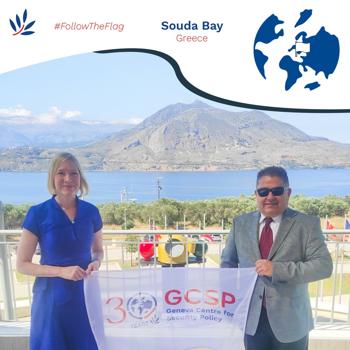 TheGCSP's tweet image. Dr Christina Schori Liang proudly carried the GCSP 30th anniversary flag to Greece!

📍 Where? Souda Bay
🤝 Who? NATO Command Structure, natl &amp;amp; intl orgs, academia, shipping &amp;amp; defence industries
🎯 Why? To discuss emerging risks &amp;amp; challenges in the maritime domain

#GCSP30Years