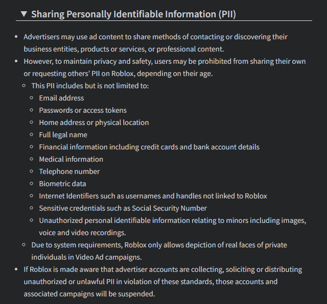 TheDestroyerCam's tweet photo. @bufforbitplz @Roblox That's my second personal head canon but according to Roblox's own definition of personal information, nothing in that news letter should be a problem. 

(Granted this is from their advertising policies, I could find a generalized definition) https://t.co/fH4bVd16e6
