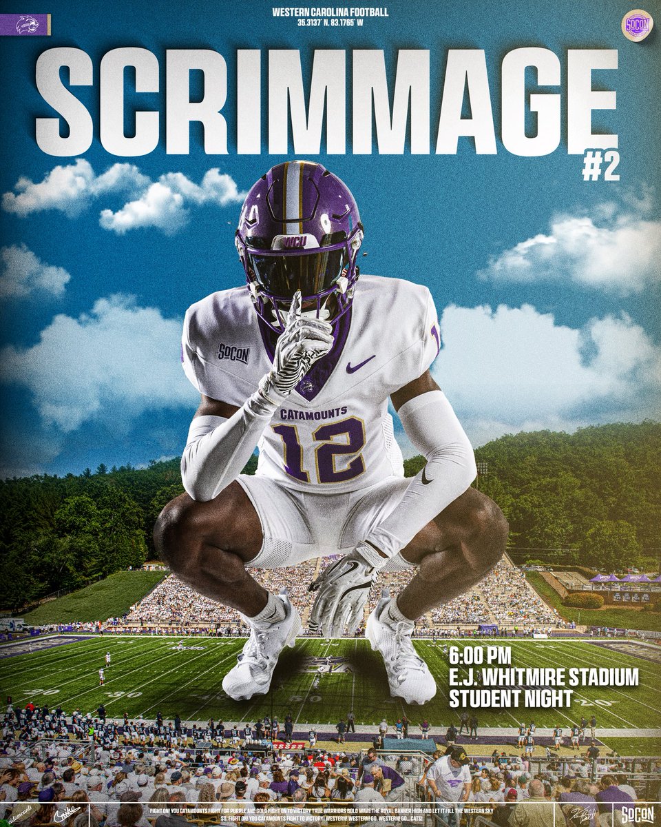 𝐒𝐜𝐫𝐢𝐦𝐦𝐚𝐠𝐞 𝟐!

🕕 6:00 PM ET
🏟 E.J. Whitmire Stadium  
🚨All WCU Students welcome!

#NoExcuses » #LOTE