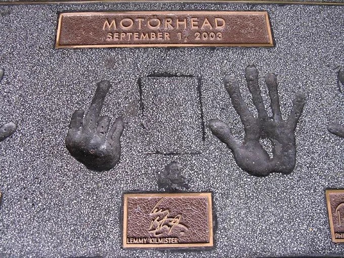 ThatEricAlper's tweet photo. Lemmy's hand print at the "Rock Walk", Sunset Blvd., Hollywood https://t.co/90aXdVpNQl