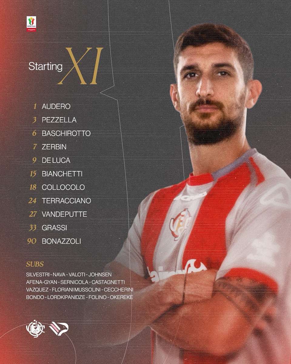 USCremonese's tweet photo. 🔥 STARTING XI 🔥
Ecco l’undici scelto da Mister #Nicola per #CremonesePalermo
#TuttaUnAltraMusica #SeiGrAndeSolamenteTu #CoppaItaliaFrecciarossa #Cremonese #CremonesePalermo #CrePal https://t.co/qG7DGfHj68