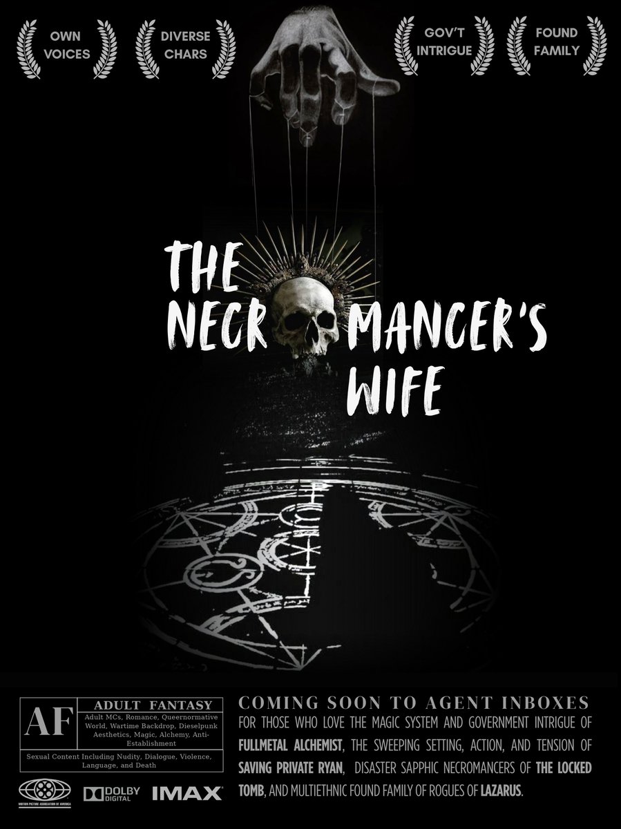 🎬Coming soon: THE NECROMANCER’S WIFE

✨FULLMETAL ALCHEMIST x SAVING PRIVATE RYAN x THE LOCKED TOMB✨

🏳️‍🌈wlw+queer chars (#sapphic MCs)
💀retired necromancer🩷💜💙
⚗️missing alchemist🧡🤍🩷
🪄magical intrigue
🚂dieselpunk

#PosterPit #PosterPitW #F #R #A #W