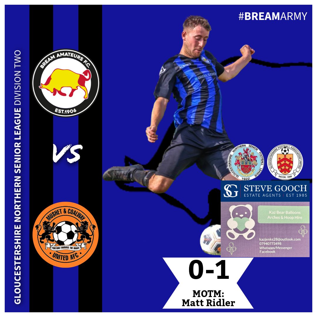 Bream Amateurs FC (@breamarmy) on Twitter photo Firsts 0 <a href="/Mushet_Coalway/">Mushet & Coalway Utd</a> 1
MOTM: Matt Ridler
A truly rubbish game of football with just the one goal sealing it for the visitors. Weβll rue our chances but rest up and go again next week for our first away league game of the season.
#BreamArmy Firsts 0 <a href="/Mushet_Coalway/">Mushet & Coalway Utd</a> 1
MOTM: Matt Ridler
A truly rubbish game of football with just the one goal sealing it for the visitors. Weβll rue our chances but rest up and go again next week for our first away league game of the season.
#BreamArmy