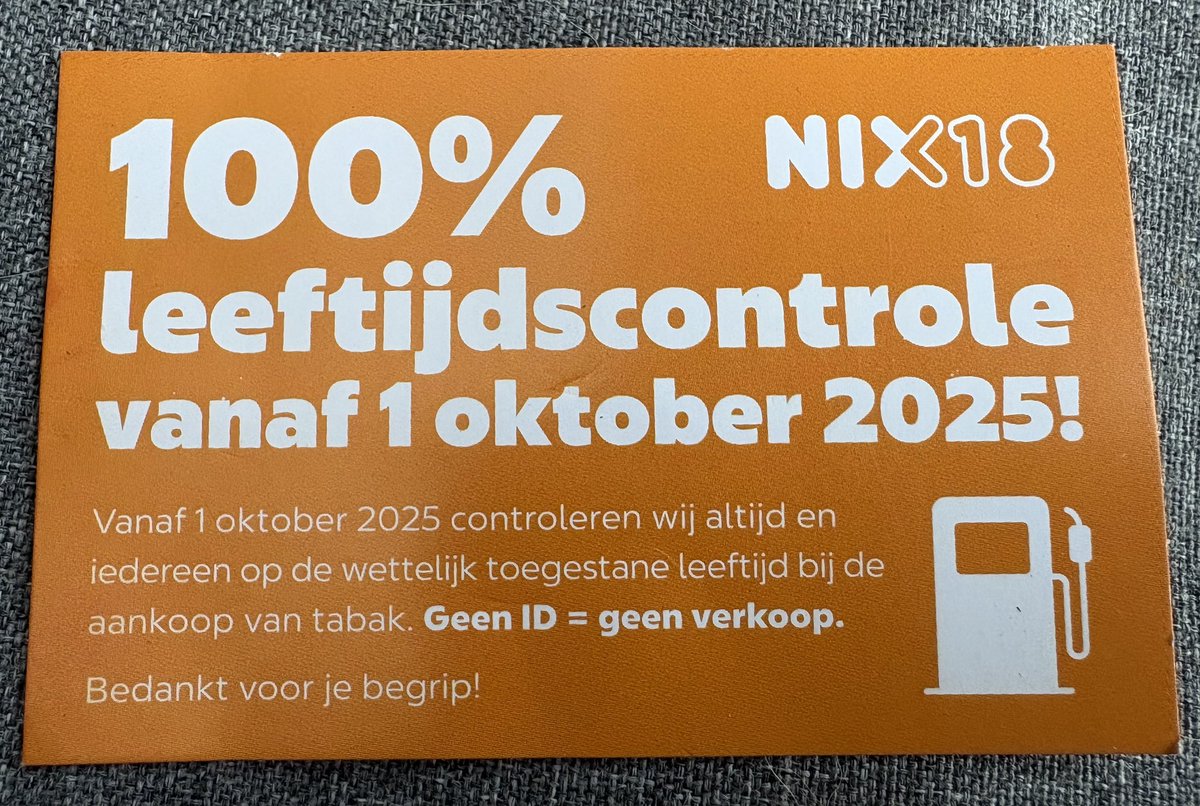 ellenscreaties's tweet photo. Dus vanaf 1 oktober moet je je ID laten zien bij een tankstation of je nu 26, 30, 50 of 90 bent. Heb je je ID niet mee dan krijg je geen tabak mee. 🤷🏼‍♀️🤷🏼‍♀️🤷🏼‍♀️🤷🏼‍♀️
#tabakswet #regering #waargaatditheen? https://t.co/uPULPtd2kk