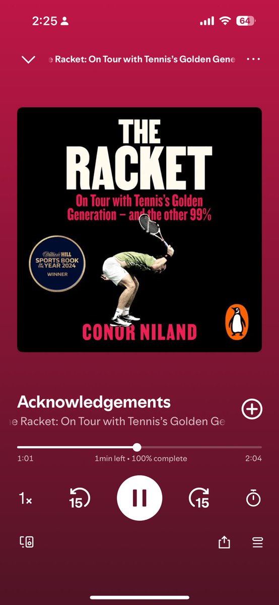 Brilliant book &amp; great narration <a href="/conorniland1/">Conor Niland</a> . Congrats on a long, gritty and successful career 👏🏻🎾