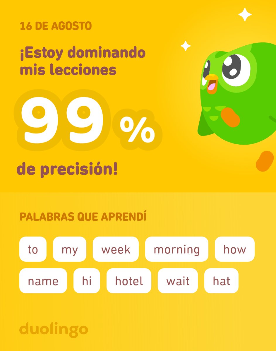 ¡Estoy aprendiendo inglés en Duolingo! Es gratis, divertido y efectivo.
