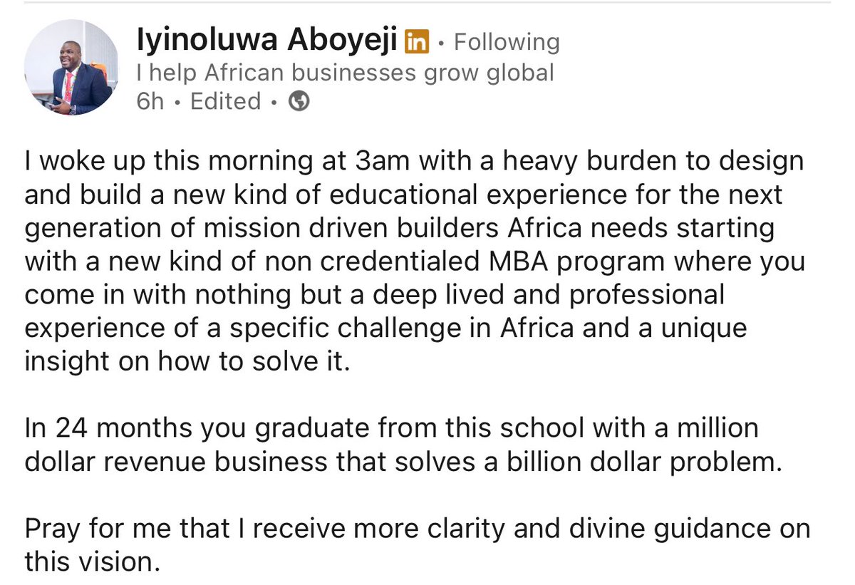 Iyin is the best man for the job. He is teaching from experience.