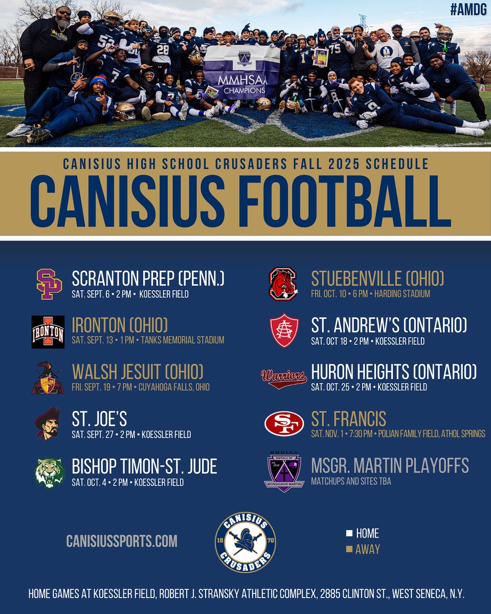 Canisius HS Sports (@canisiussports) on Twitter photo Three weeks from right now: CHS Football.
In three Saturdays we will see the kickoff of, as always, one of the very best high school football schedules not only in Western New York but in New York State.
More on the <a href="/CanisiusHSFB/">Canisius HS Football</a> schedule: instagram.com/p/DNbQlDexd_U/…
#AMDG Three weeks from right now: CHS Football.
In three Saturdays we will see the kickoff of, as always, one of the very best high school football schedules not only in Western New York but in New York State.
More on the <a href="/CanisiusHSFB/">Canisius HS Football</a> schedule: instagram.com/p/DNbQlDexd_U/…
#AMDG