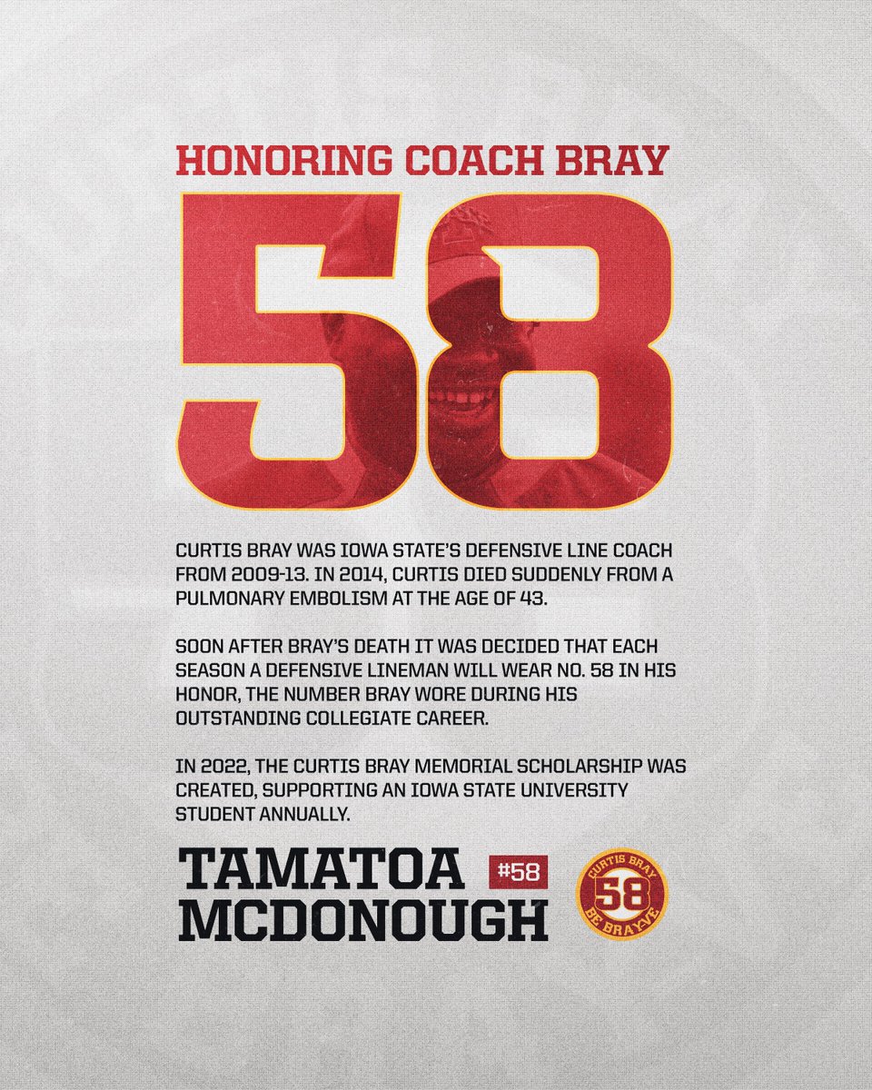 CycloneFB's tweet photo. Honoring Coach Bray and his legacy.

@Tamatoamanaia, representing the 58 this fall. 

🌪️🚨🌪️ https://t.co/mbzM15Rjxa