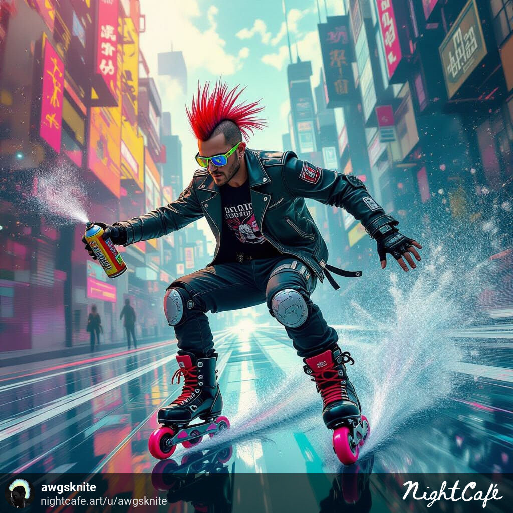 mvcay's tweet photo. punk doin graffiti..eye made this using #NightCafe #HashtagGate #AIart #saturdaymorning #Saturday https://t.co/U888xX9EqE