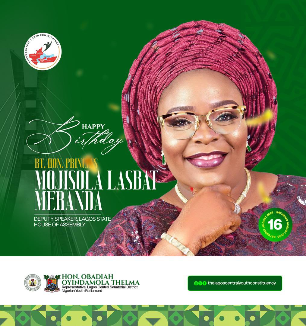 TheObadiah_Tee's tweet photo. Dear Rt. Hon. Princess Mojisola Lasbat Meranda

On this joyous occasion of your birthday, we celebrate your remarkable leadership. 

Your continuous commitment to the youth constituency and your impact over the years has been one that we are grateful for. https://t.co/yWYhh2mFI3