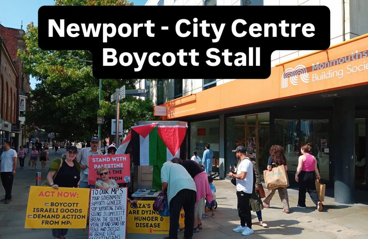 ✨ Another fantastic and hugely successful Boycott Israeli Goods stall in Newport City Centre today! ✨

The response from the public was incredible – we had queues of people eager to sign our petition calling on Newport City Council to back an ethical pension fund. 📝💚

So many