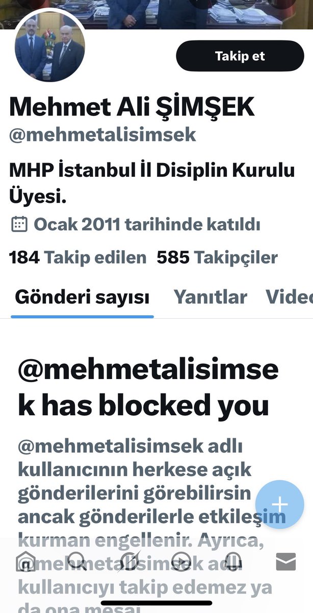 Bu şahıs <a href="/MHP_Bilgi/">MHP</a> il Disiplin Kurulu üyesi Mehmet Ali Şimşek’ten  başkası değil.
Kendisi aynı zamanda MHP’yi AKP’nin çizgisine çeken derin karanlıklardan biridir.
Benide anında engelledi.
Hiçbir şeye benzemez vatanı satanın korkusu değil mi Mehmet Ali ?