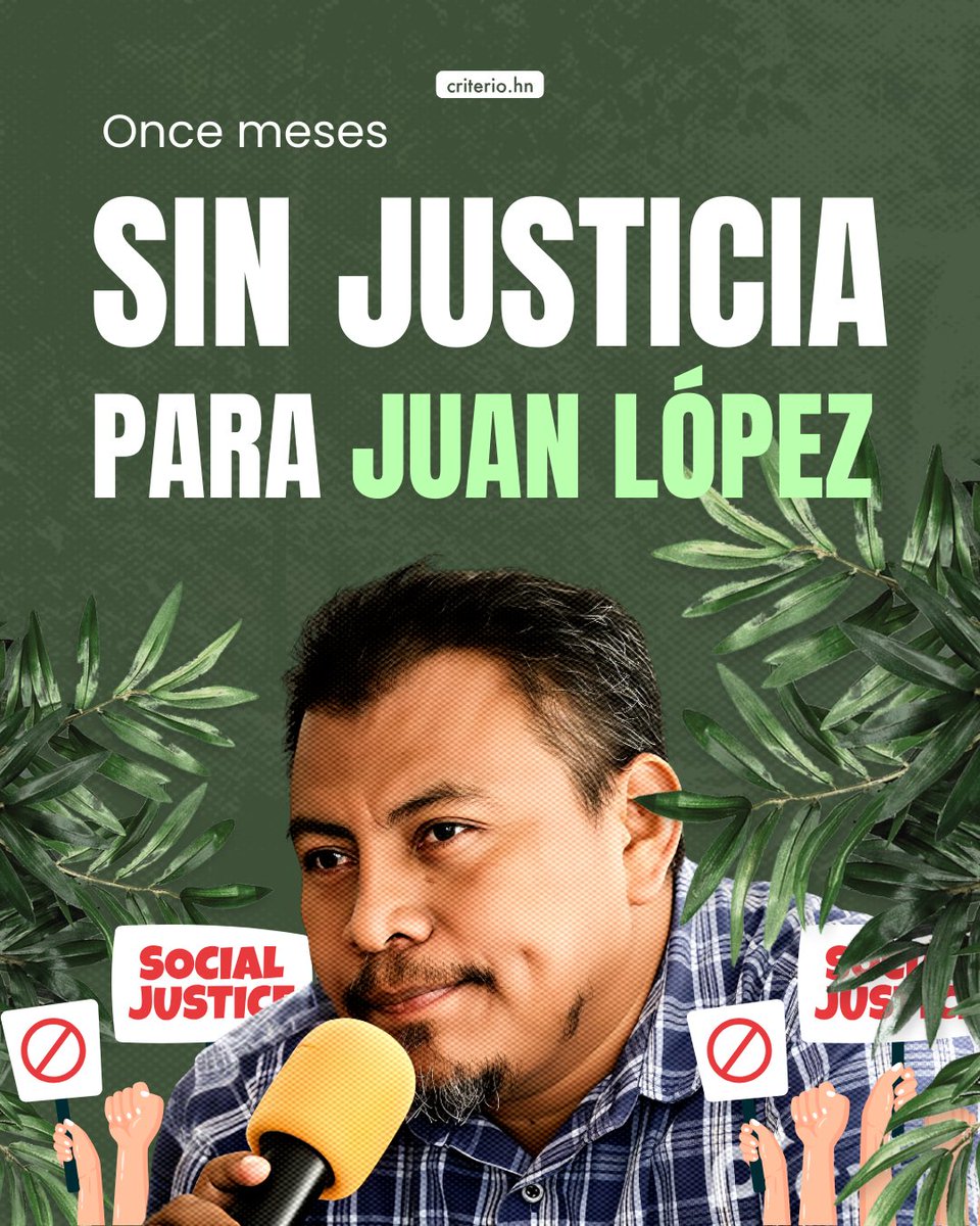 ¡ONCE MESES SIN JUSTICIA PARA JUAN LÓPEZ! ⚖️🚨🔔

🗣️A un mes de cumplirse el primer aniversario del asesinato de Juan López, organizaciones exigen justicia, el fin de las dilaciones y un alto a la impunidad.

🗣️‼️🔔Reproducimos parte de sus reclamos:

<a href="/guapinolre/">Guapinol Exige Justicia</a> <a href="/HN_Delegation/">Hondurasdelegation</a>