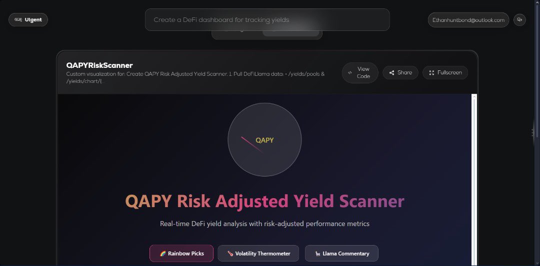 QAPY: Your Risk Radar for DeFi Yields

DeFi’s APY jungle is full of shiny numbers, but not all that glitters is gold. Some yields are traps waiting to spring.
That’s where QAPY steps in: your radar, your shield, your llama-powered guide through the chaos. 
<a href="/DefiLlama/">DefiLlama.com</a> X <a href="/ui_uigent/">UiUi</a>