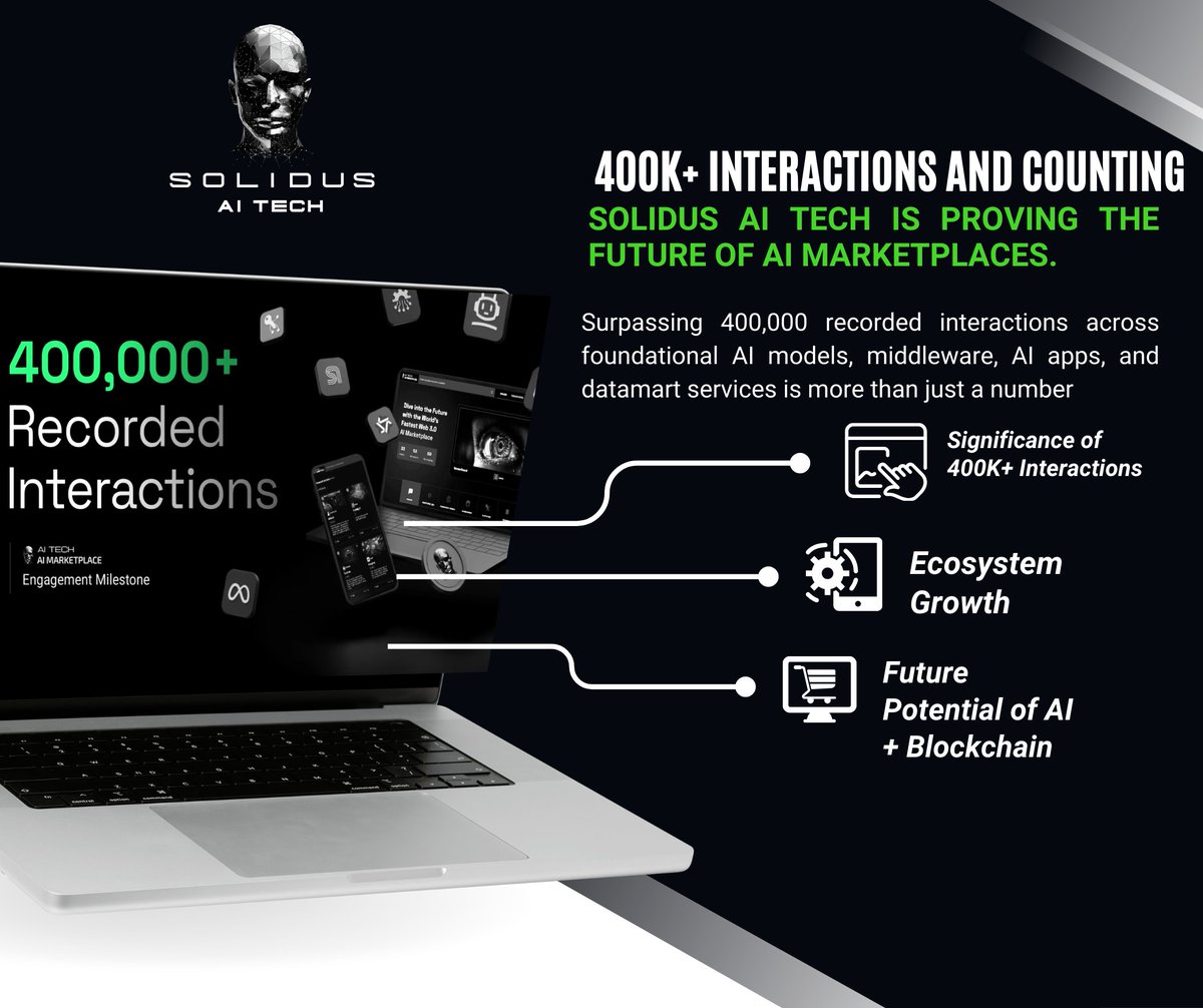 JherryVics1's tweet photo. Every click counts: Solidus @AITECHio  just hit 400,000+ recorded AI interactions!

Significance of 400K+ Interactions

Surpassing 400,000 recorded interactions across foundational AI models, middleware, AI apps, and DataMart services is more than just a number. It’s a reflection of active participation and trust in the Solidus AI Tech ecosystem.  Each interaction represents; 

→ Exploration, 
→ Experimentation, and 
→ Collaboration.

Highlighting the vibrancy and utility of this decentralized AI marketplace.

Ecosystem Growth

This milestone signals significant ecosystem growth. High engagement demonstrates that users, developers, and AI enthusiasts are not just observing but actively leveraging AI tools within Solidus. 

The breadth of interactions suggests a mature, versatile environment where innovation is not only possible but practically applied across multiple AI domains. 

From middleware that connects models to applications that solve real-world problems, the ecosystem’s scale shows that Solidus is successfully fostering a community-driven AI network.

Future Potential of AI + Blockchain

Looking ahead, this achievement hints at the future potential of blockchain-powered AI marketplaces. By combining; 

→ Decentralization, 
→ Transparency, and 
→ High-performance AI services.

Solidus is setting the stage for new collaborative models, where AI innovation is accessible, auditable, and scalable.

Conclusion

In essence, 400K+ interactions mark more than a quantitative milestone. They are a qualitative signal of how AI adoption can thrive in decentralized ecosystems.  

As the platform continues to grow, it will be fascinating to see how community-driven innovation and blockchain integration shape the next generation of AI tools and applications. 

The journey of Solidus AI Tech is proving that engagement is the engine of innovation, and 400K+ interactions are just the beginning.

#AIMarketplace #AITECH $AITECH