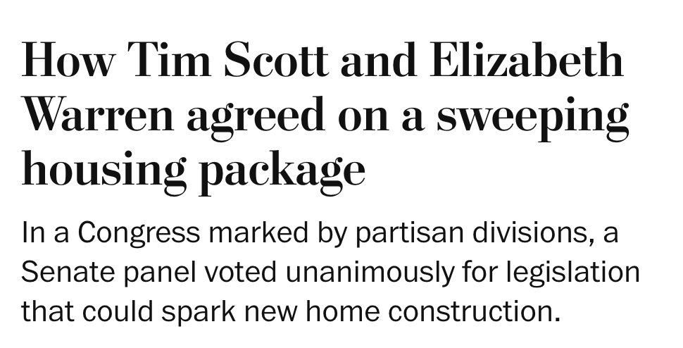 SenWarren's tweet image. The Senate Banking, Housing, and Urban Affairs Committee's new package tackles the national housing and homelessness crisis head-on.

More homes. Lower costs. A fairer system for Americans.