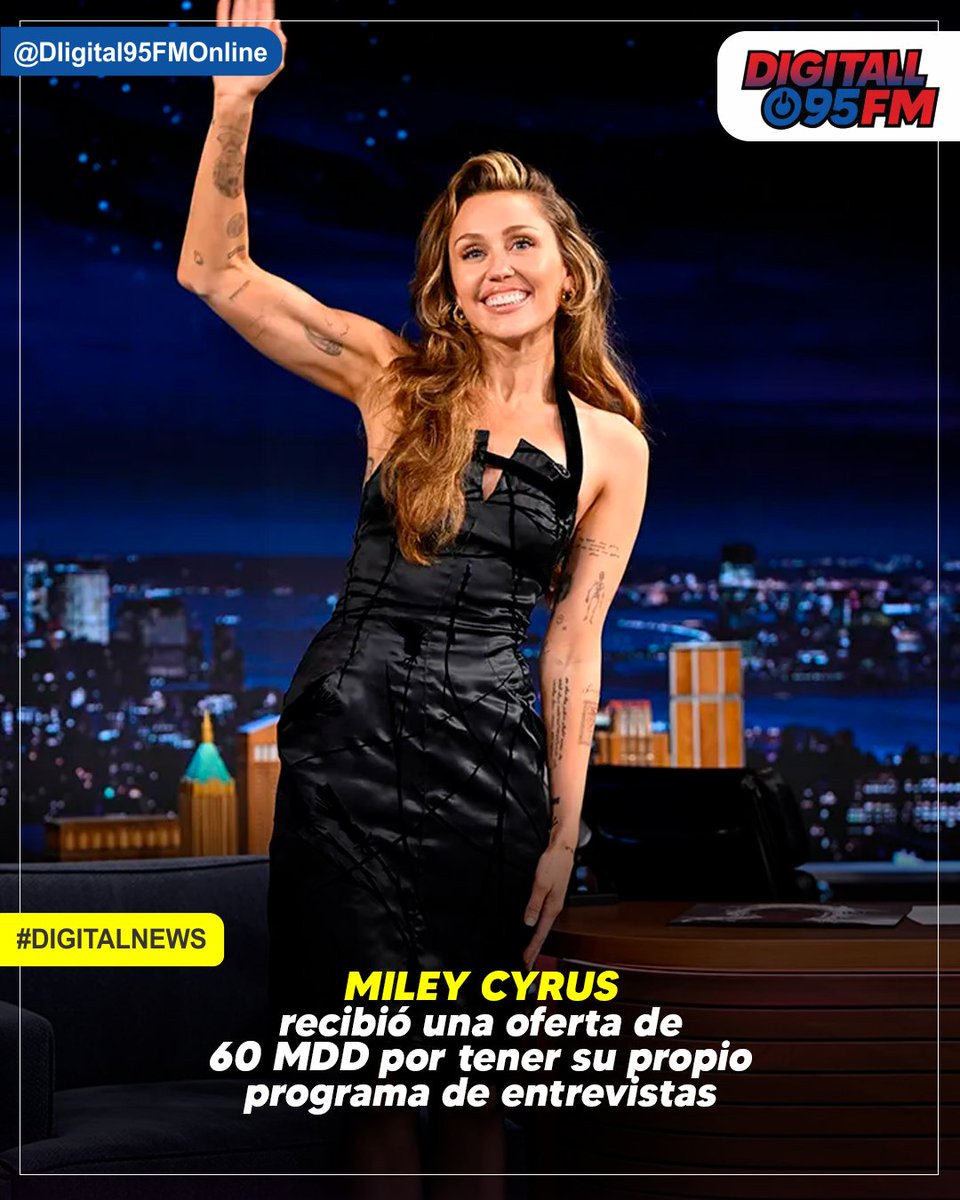 Digital95FMO's tweet photo. ¿Miley tendrá su propio TALK SHOW?

Se ha dado a conocer que la cadena de comunicación NBC le ofreció a Miley Cyrus un contrato por 60 MILLONES DE DOLARES para grabar LA PRIMERA TEMPORADA de un talk show con invitados especiales. https://t.co/pLytSDSajq