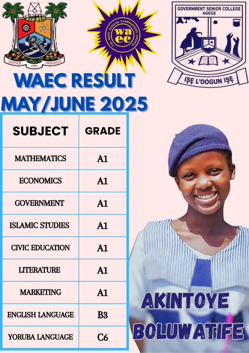 Lawal Kehinde A (@lawal_anibaba) on Twitter photo Meet my student AKINTOYE BOLUWATIFE. A government school student who had 7As in the recently concluded WAEC. I think these type of results should be celebrated. This is a testament to the work LASG is doing in the educational sector. Lagos state is working! <a href="/Mr_JAGs/">Jubril A. Gawat</a> Meet my student AKINTOYE BOLUWATIFE. A government school student who had 7As in the recently concluded WAEC. I think these type of results should be celebrated. This is a testament to the work LASG is doing in the educational sector. Lagos state is working! <a href="/Mr_JAGs/">Jubril A. Gawat</a>